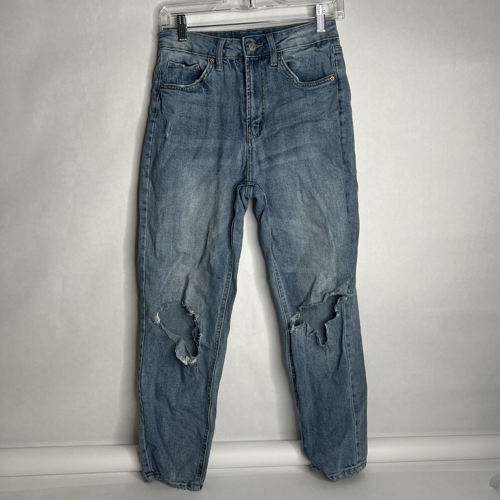 Wild Fable Sz 4 Blue Jeans Distressed High Waist Straight Leg Ripped